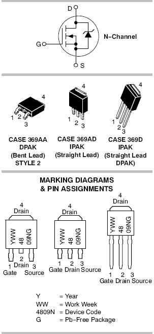 Nvd4809n Power Mosfet 30v 58a 9 Mohm Single N Channel Dpak Logic Level