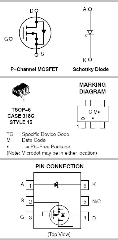 Ntgd3147f Power Mosfet 20v 2 5a P Ch With Schottky Barrier Diode Tsop 6